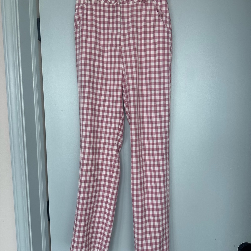 Gingham Checkered Pants - Pink and White